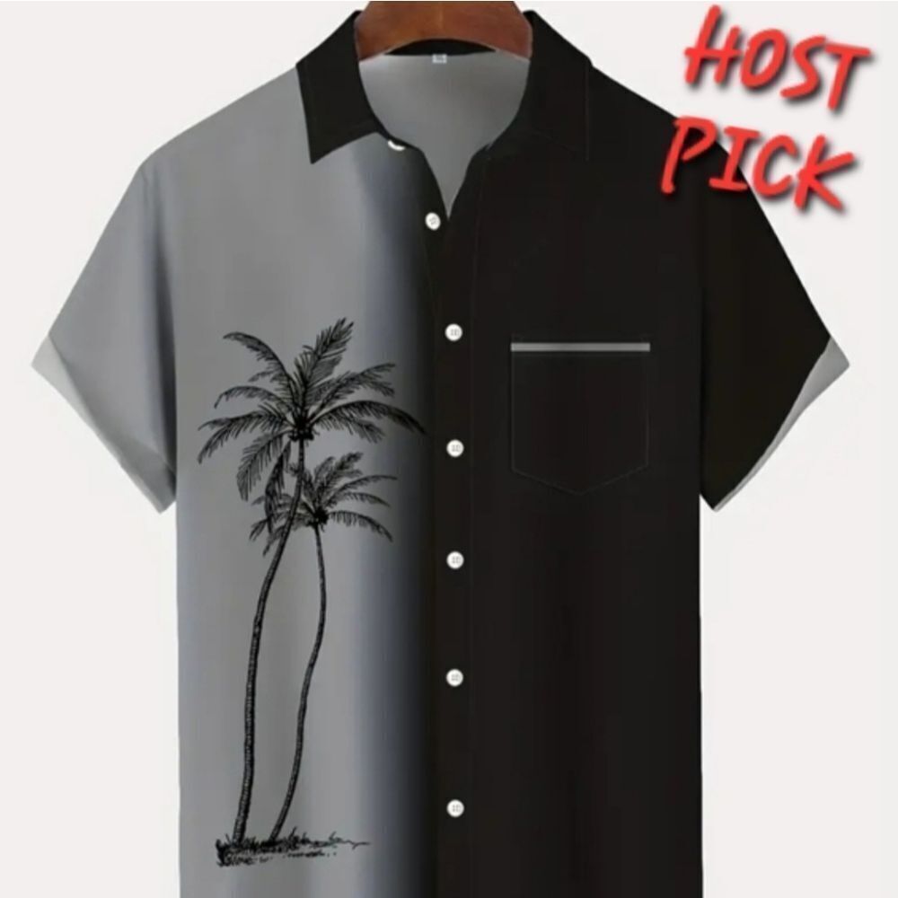 Men's Black and Gray Palm Tree Casual Shirt